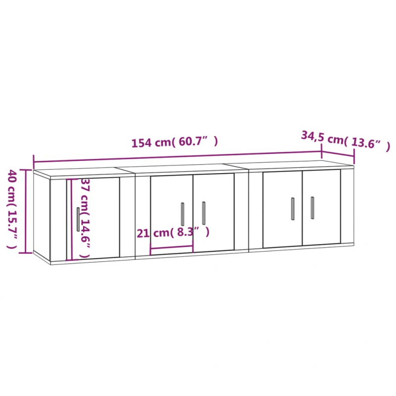 3-tlg. TV-Schrank-Set Hochglanz-Weiß Holzwerkstoff