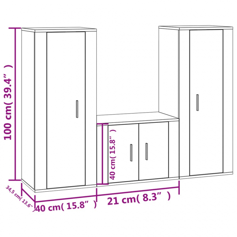 3-tlg. TV-Schrank-Set Hochglanz-Weiß Holzwerkstoff