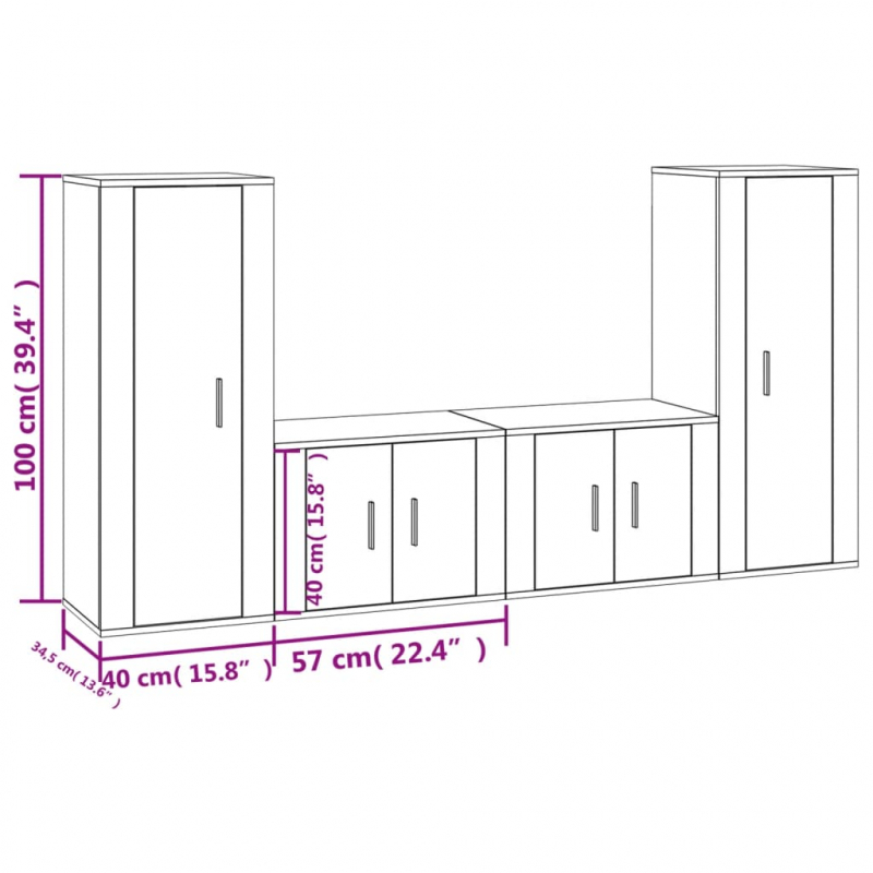 4-tlg. TV-Schrank-Set Hochglanz-Weiß Holzwerkstoff