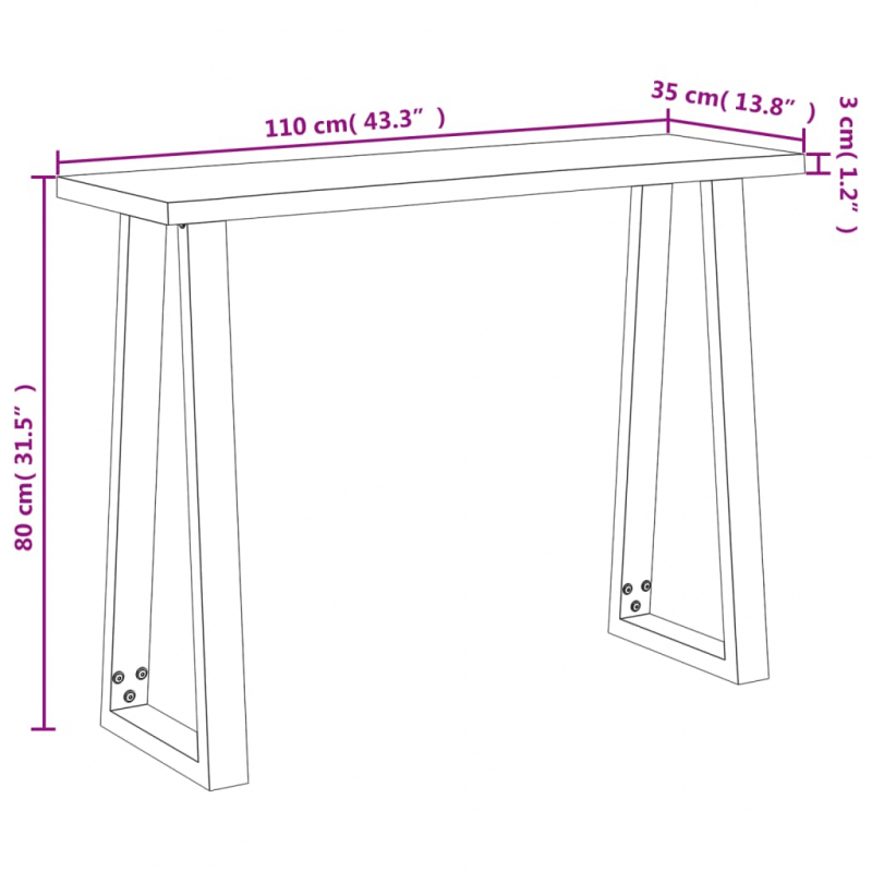 Konsolentisch Baumkante 110x35x80 cm Massivholz Akazie