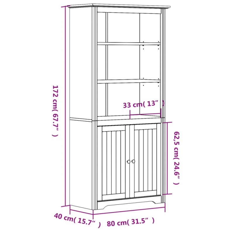 Bücherregal BODO Weiß und Braun 82x40x173 cm Massivholz Kiefer