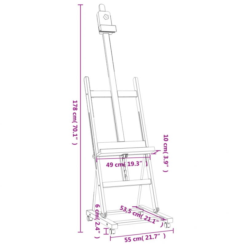 Staffelei 55x53,5x178 cm Massivholz Buche