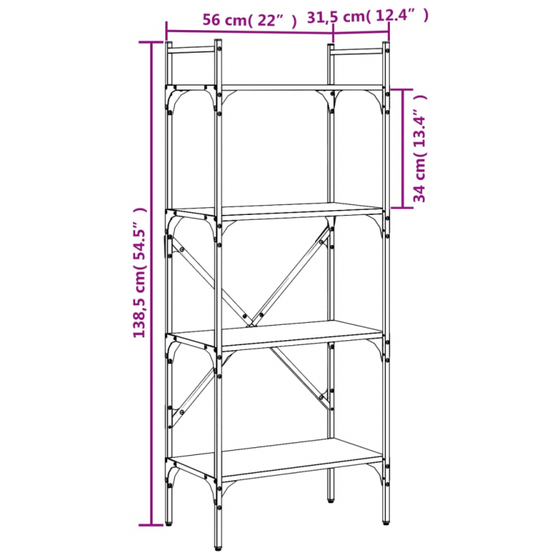 Bücherregal 4 Fächer Braun Eiche 56x31,5x138,5 cm Holzwerkstoff