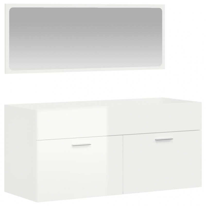 Badschrank mit Spiegel Hochglanz-Weiß Holzwerkstoff