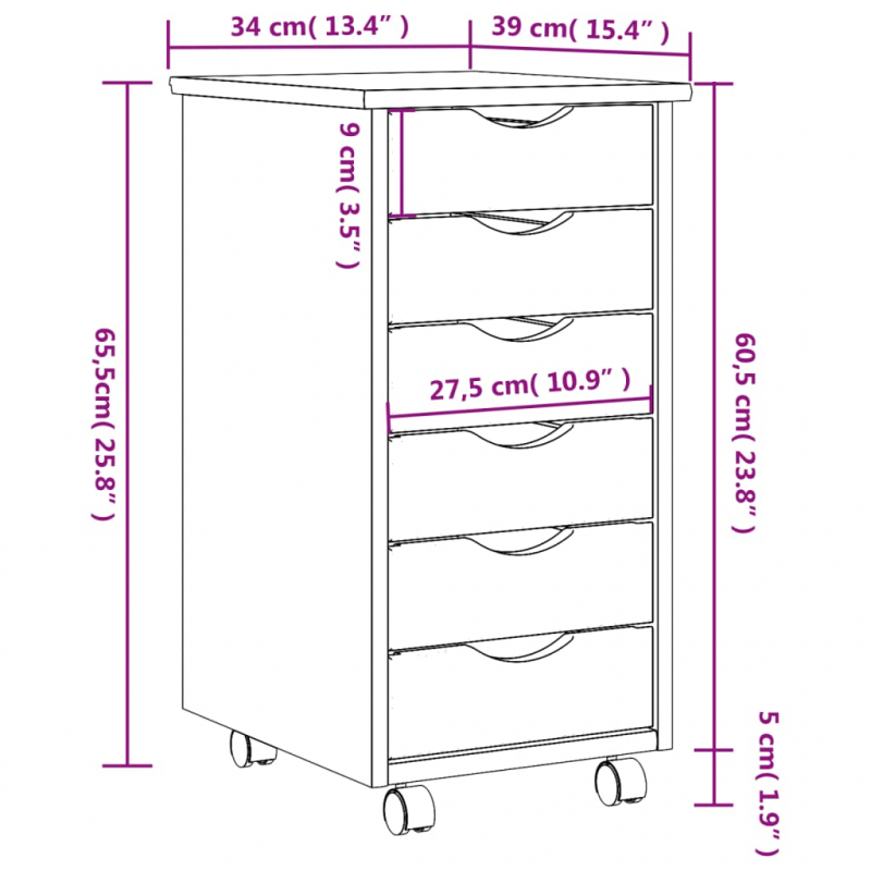 Rollschrank mit Schubladen MOSS Weiß Massivholz Kiefer