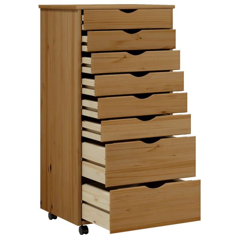 Rollschrank mit Schubladen MOSS Honigbraun Massivholz Kiefer