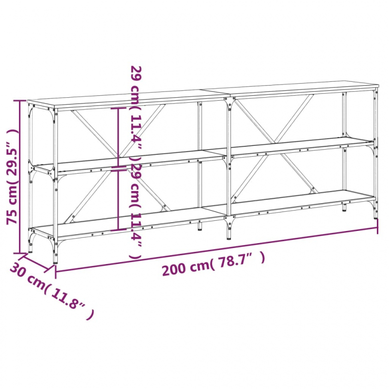 Konsolentisch Grau Sonoma 200x30x75 cm Holzwerkstoff und Eisen