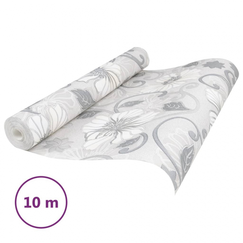 Vliestapete 3D Blumenmuster Grau 10x0,53 m