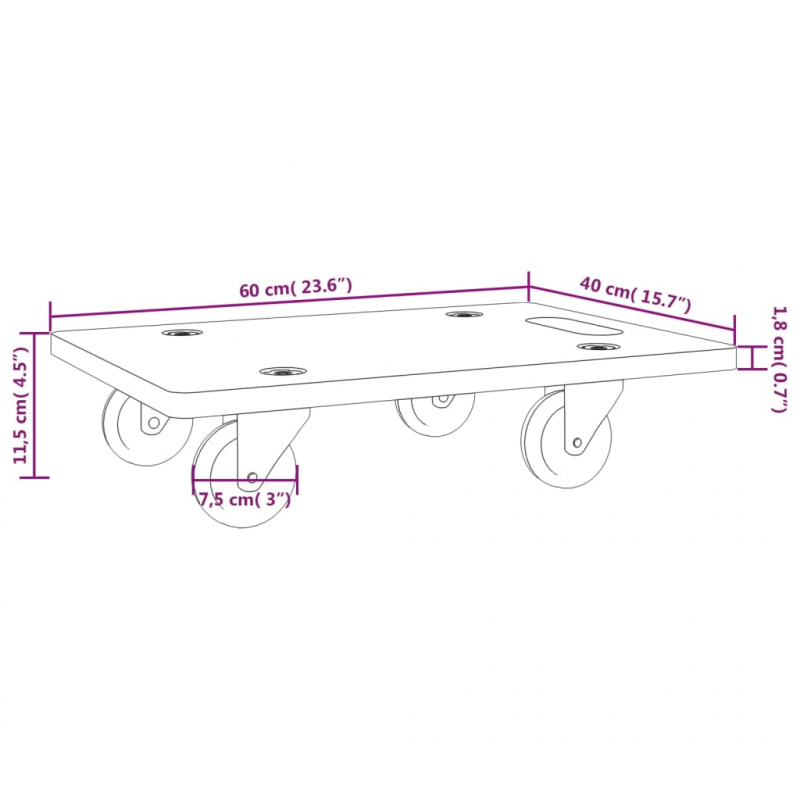 Transportroller 2 Stk. Rechteckig 60x40x11,5 cm 250 kg