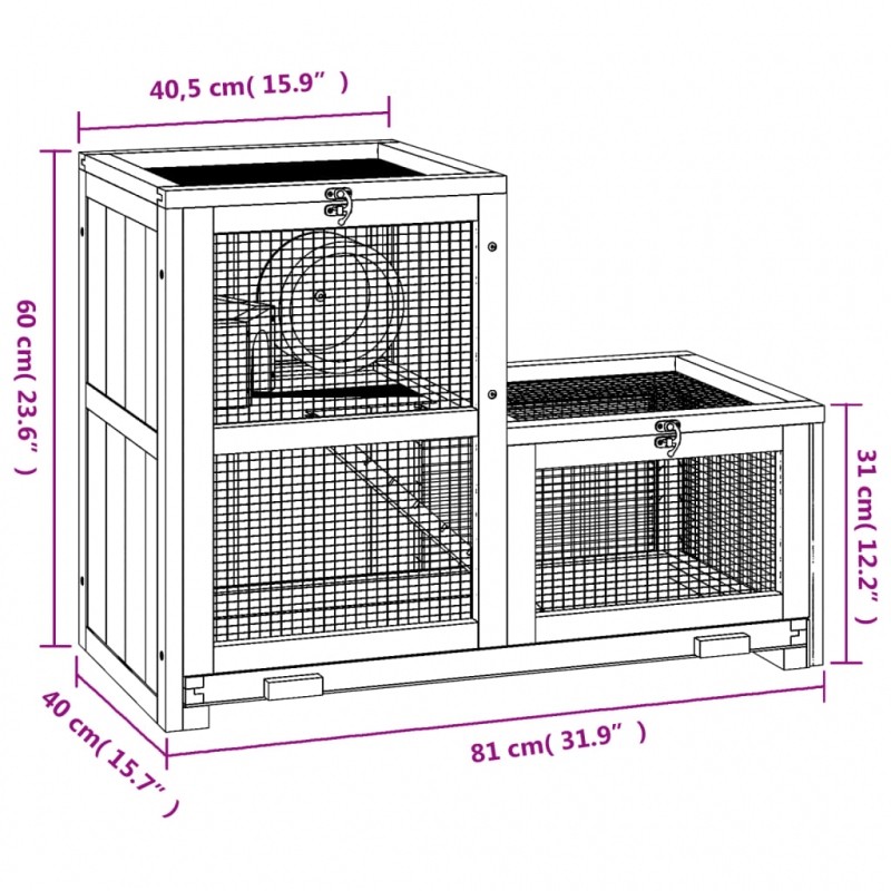 Hamsterkäfig 81x40x60 cm Massivholz Tanne