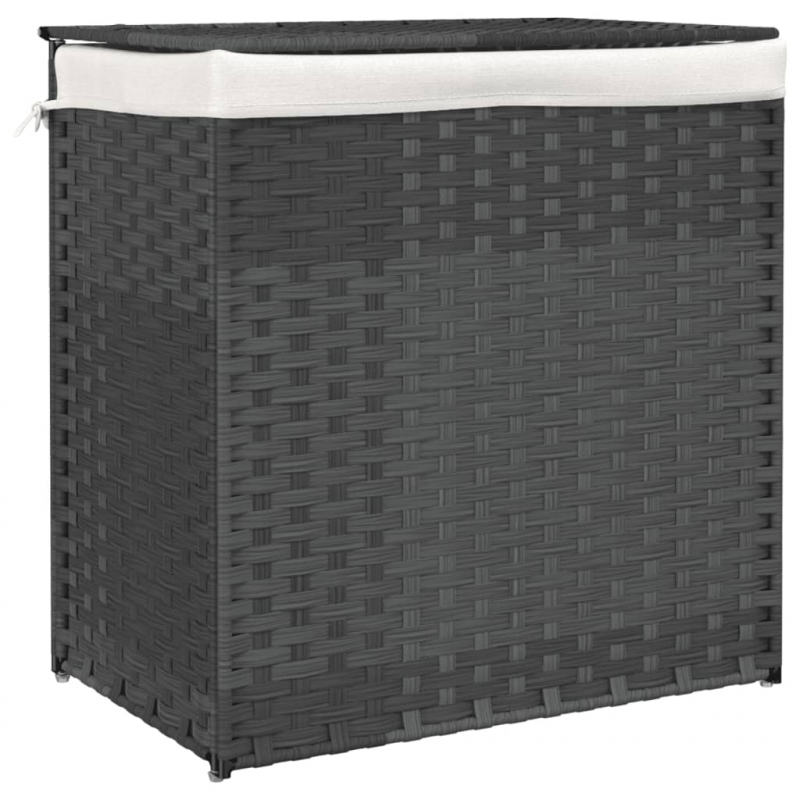 Wäschekorb mit 2 Fächern Grau 53x35x57 cm Poly Rattan