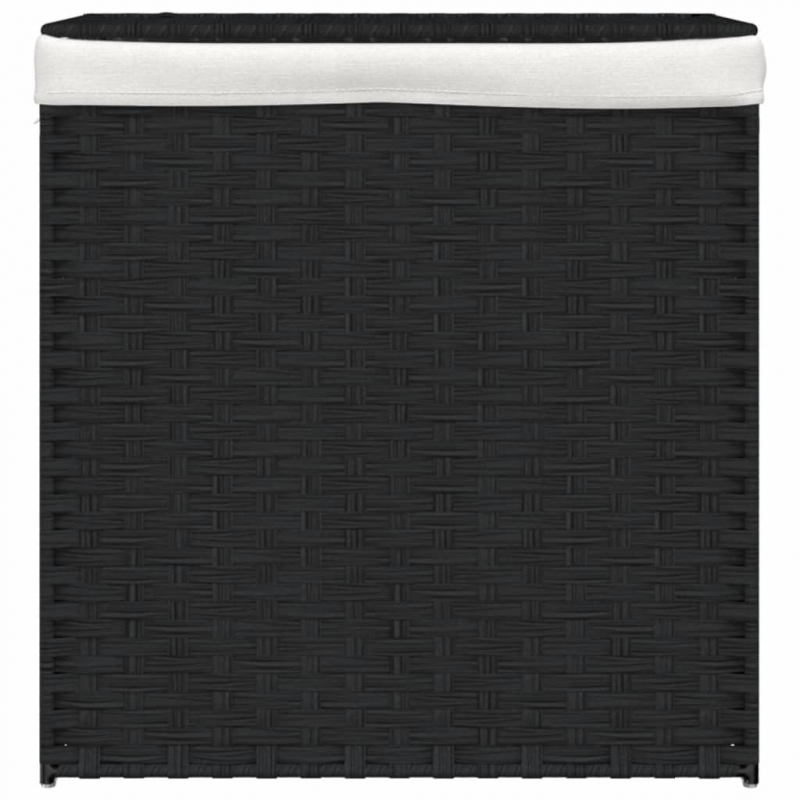 Wäschekorb mit 2 Fächern Schwarz 53x35x57 cm Poly Rattan