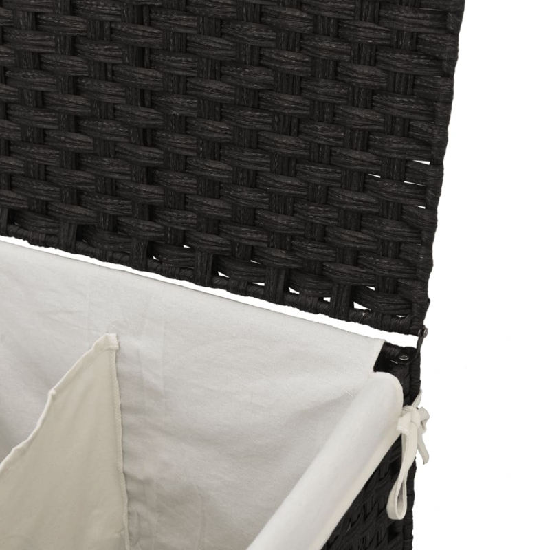 Wäschekorb mit 2 Fächern Schwarz 53x35x57 cm Poly Rattan