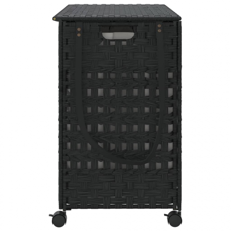 Wäschekorb mit Rollen Schwarz 66x35x60 cm Rattan