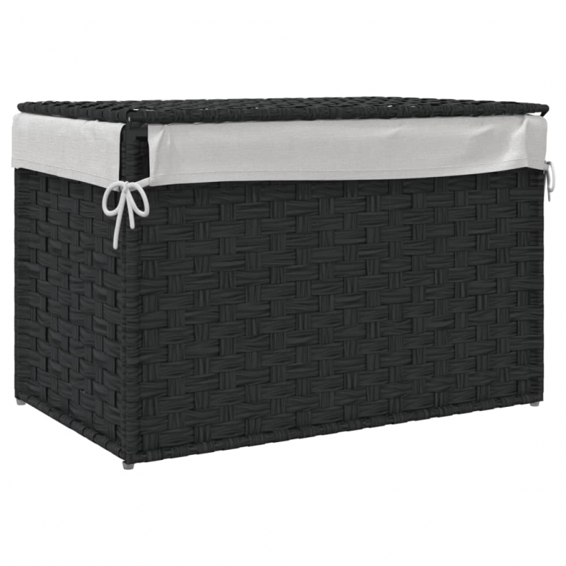 Wäschekorb mit Deckel Schwarz 55,5x35x34 cm Poly Rattan