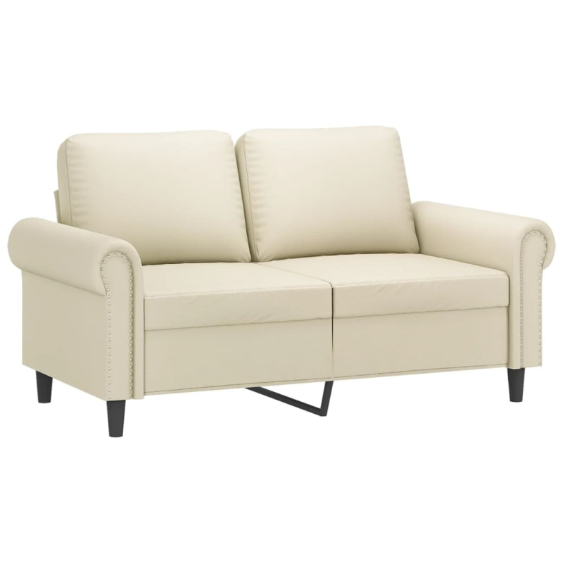 2-Sitzer-Sofa mit Zierkissen Creme 120 cm Kunstleder