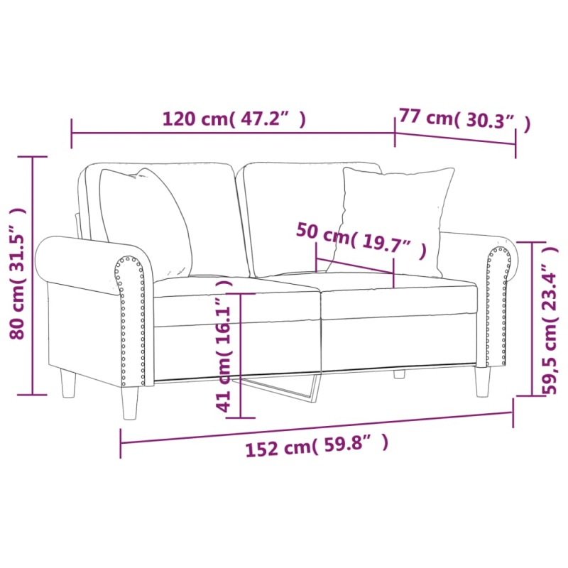 2-Sitzer-Sofa mit Zierkissen Creme 120 cm Kunstleder