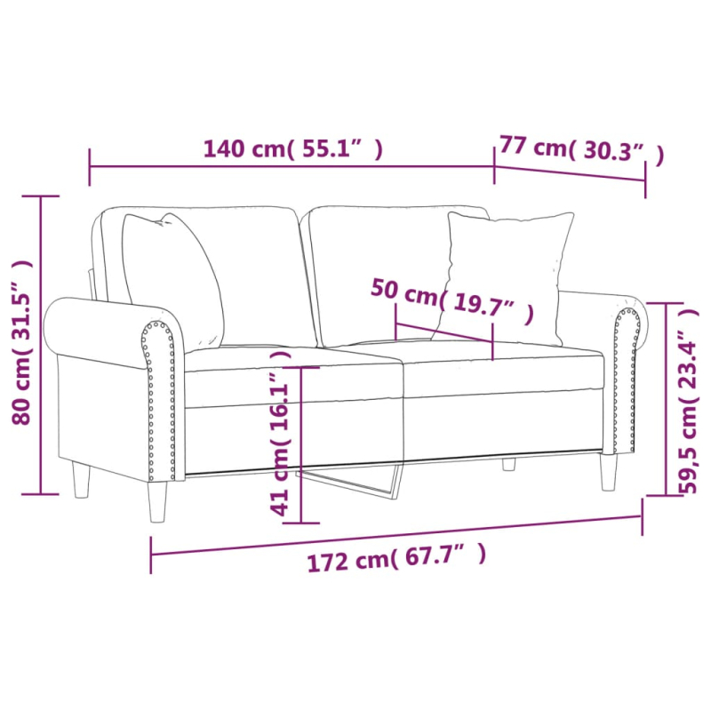 2-Sitzer-Sofa mit Zierkissen Creme 140 cm Kunstleder
