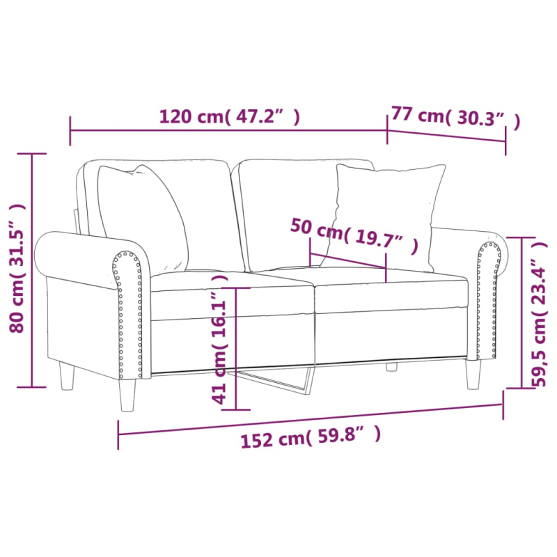 2-Sitzer-Sofa mit Zierkissen Braun 120 cm Samt