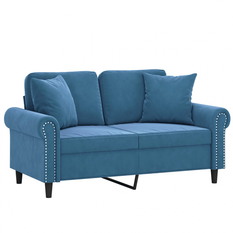 2-Sitzer-Sofa mit Zierkissen Blau 120 cm Samt