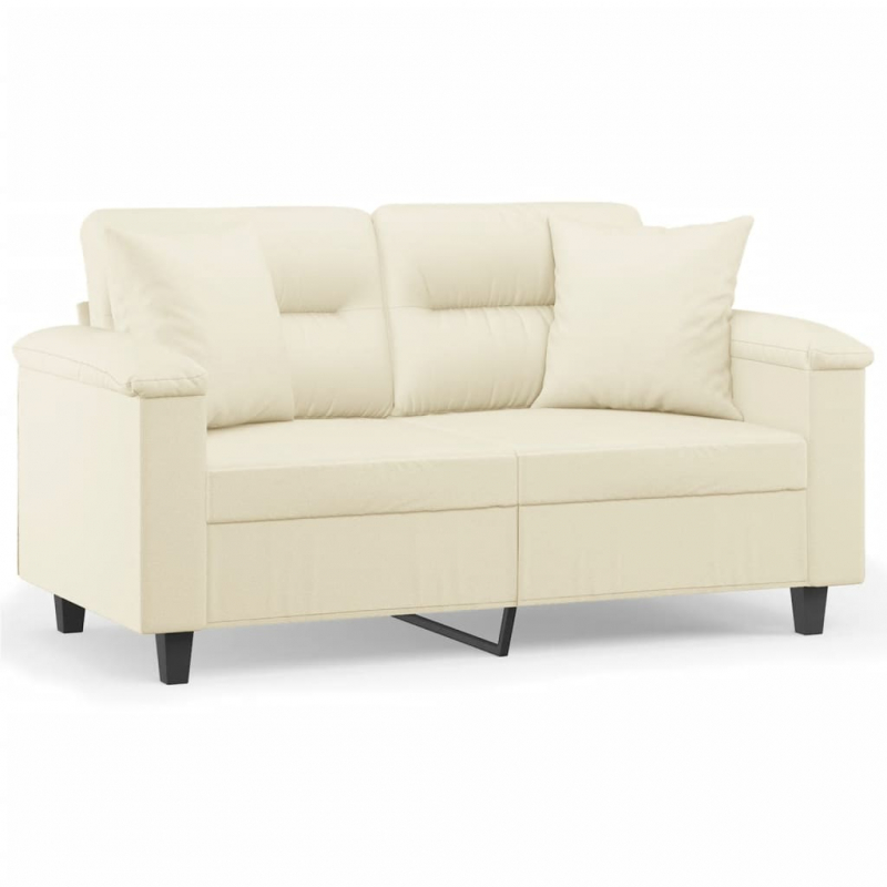2-Sitzer-Sofa mit Zierkissen Creme 120 cm Kunstleder
