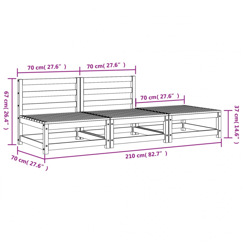 Gartensofa ohne Armlehnen mit Hocker Massivholz Douglasie