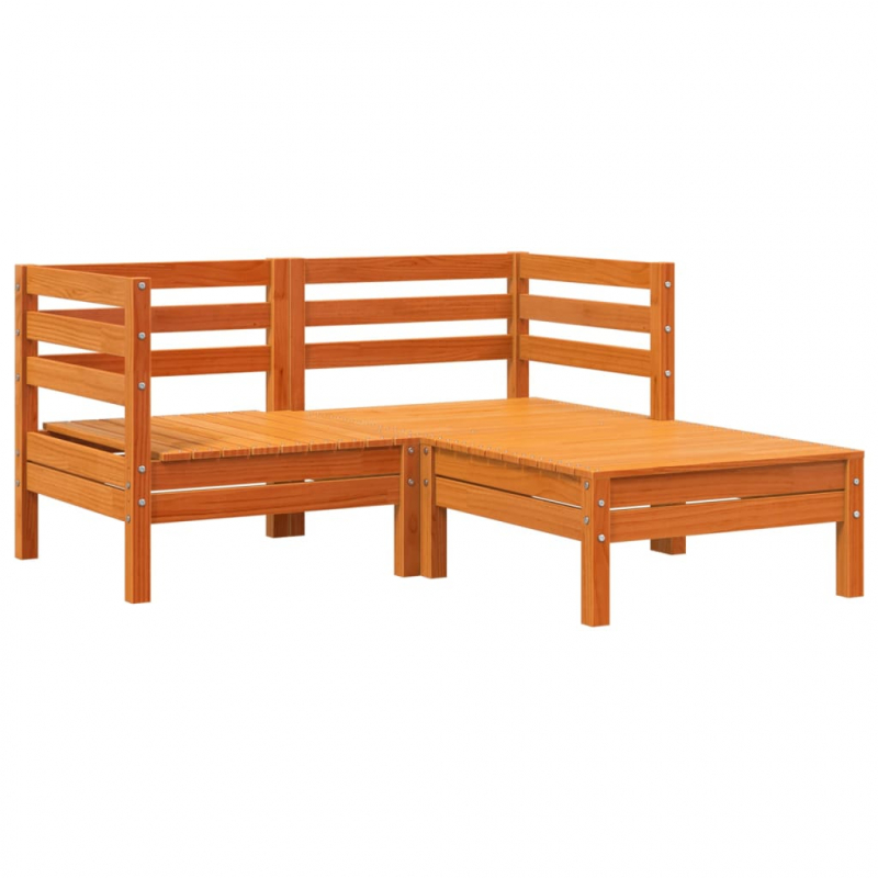 Gartensofa 2-Sitzer mit Hocker Wachsbraun Massivholz Kiefer