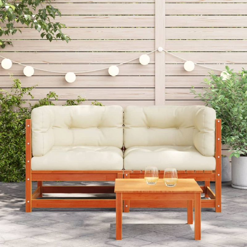 Garten-Ecksofas mit Kissen 2 Stk. Wachsbraun Massivholz Kiefer