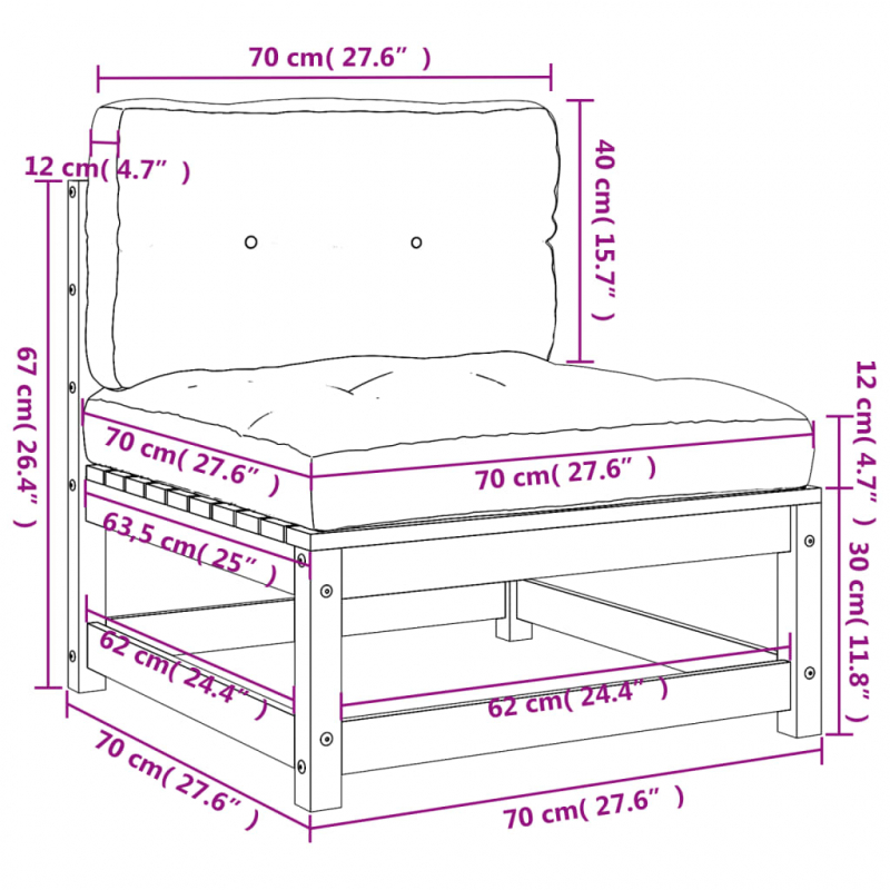 Gartensofa ohne Armlehnen mit Kissen Massivholz Douglasie