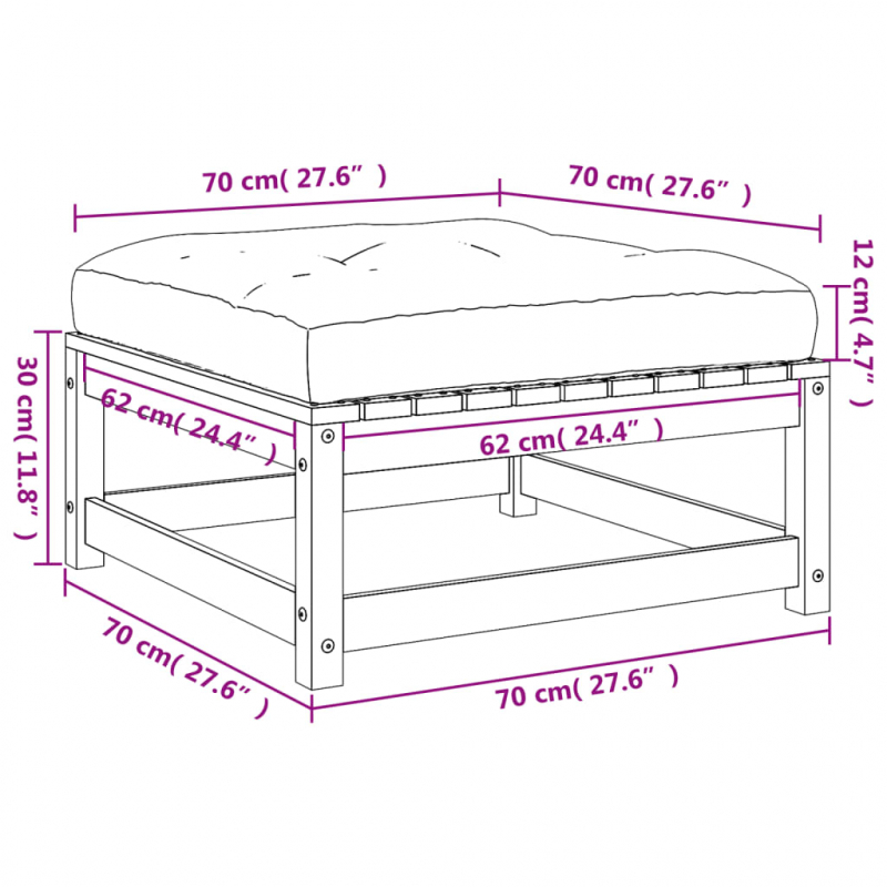 Gartenhocker mit Kissen Massivholz Douglasie