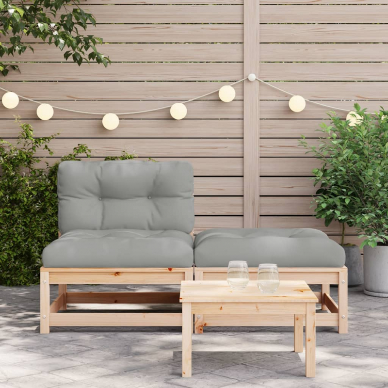 Gartensofa ohne Armlehnen mit Kissen und Hocker