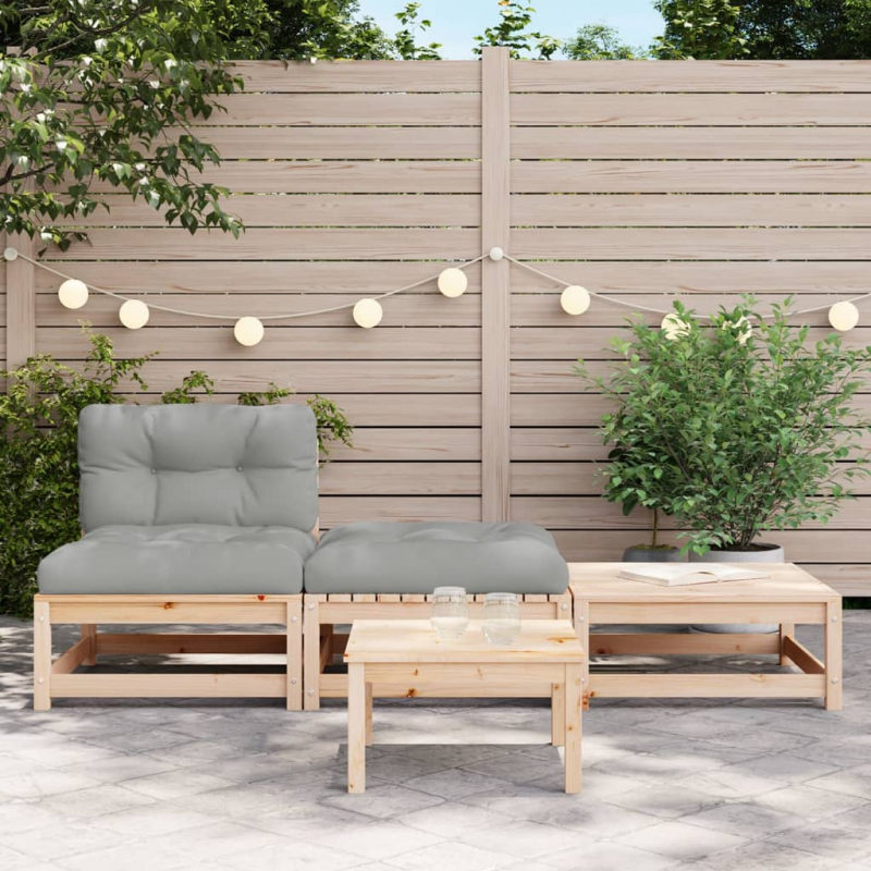 Gartensofa ohne Armlehnen mit Kissen und Hockern