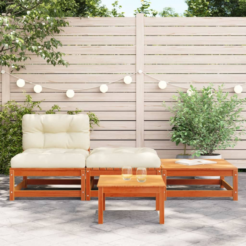 Gartensofa ohne Armlehnen mit Kissen und Hockern