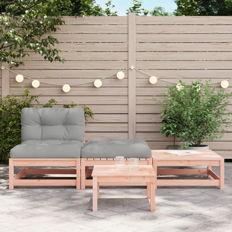 Gartensofa ohne Armlehnen mit Kissen und Hockern