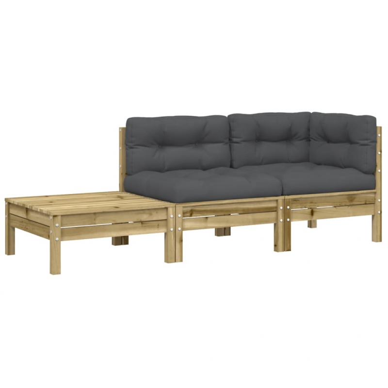 Gartensofa mit Kissen und Fußhocker Kiefernholz Imprägniert