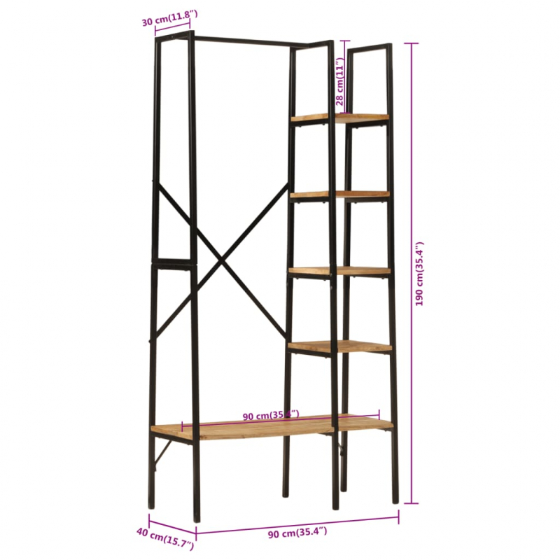 Kleiderständer mit Ablagen 90x40x190 cm Massivholz Mango Eisen