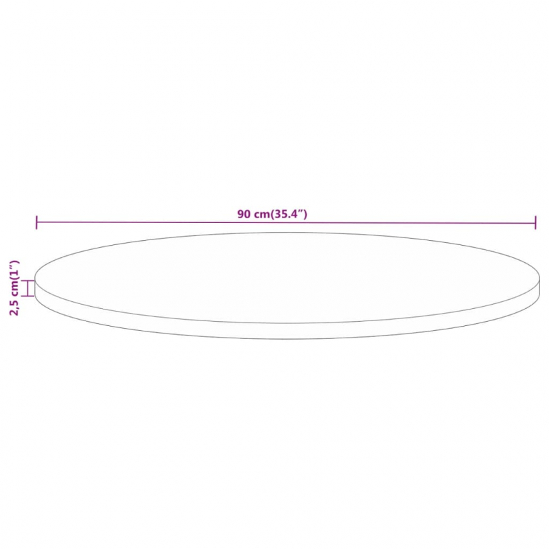 Tischplatte Ø 90x2,5 cm Rund Massivholz Mango