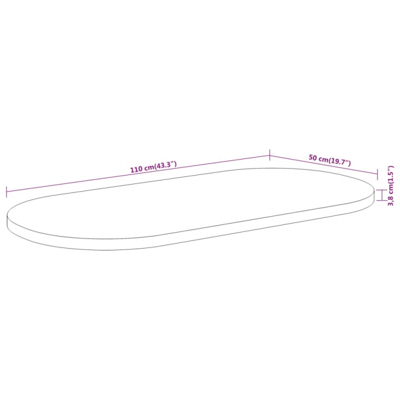 Tischplatte 110x50x3,8 cm Oval Massivholz Akazie