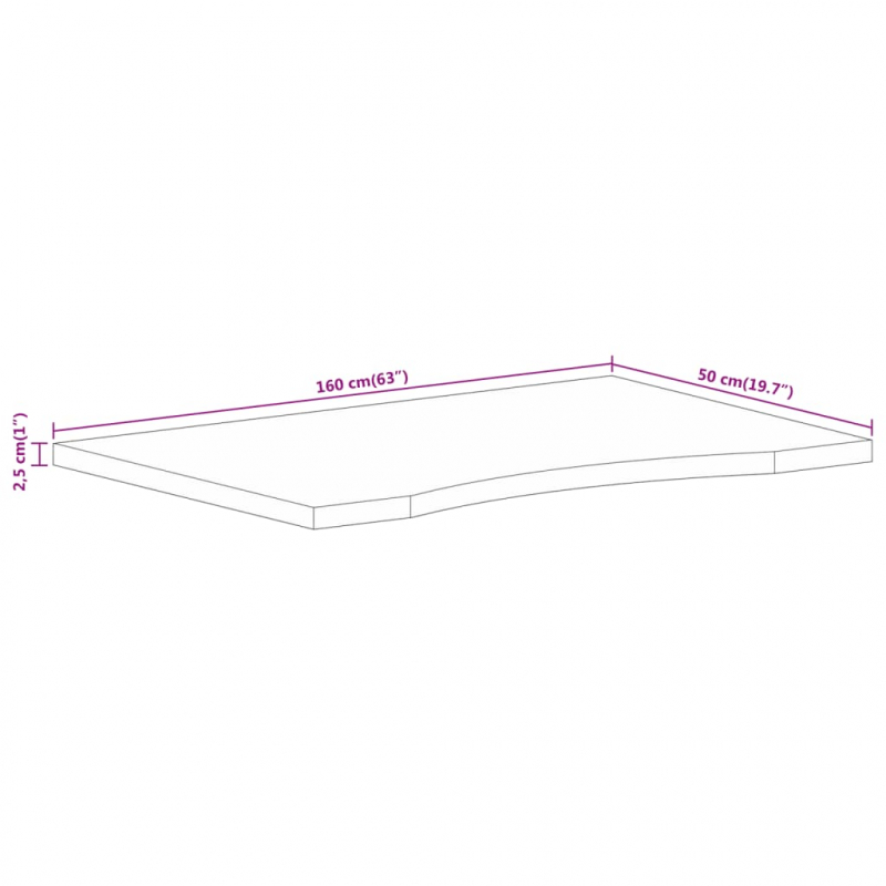 Schreibtischplatte mit Aussparung 160x50x2,5cm Massivholz Mango