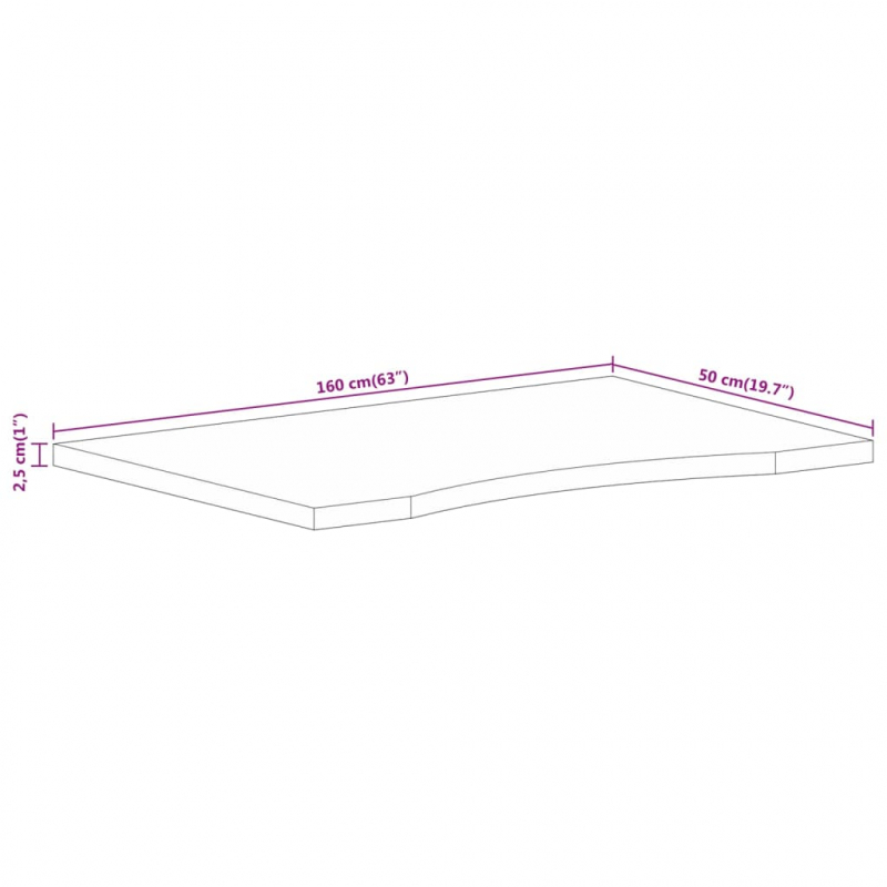 Schreibtischplatte mit Aussparung 160x50x2,5cm Massivholz Mango