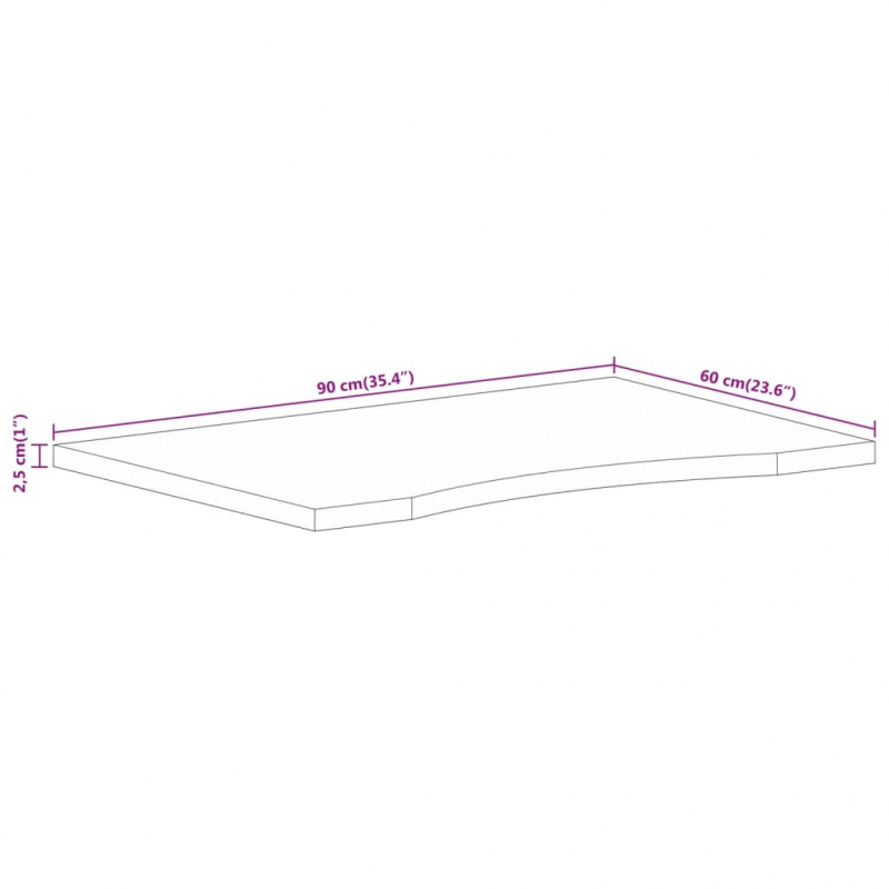 Schreibtischplatte mit Aussparung 90x60x2,5 cm Massivholz Mango