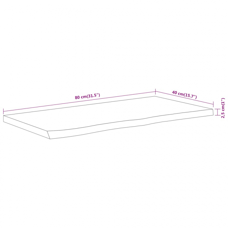 Tischplatte 80x40x2,5 cm Rechteckig Massivholz Akazie Baumkante