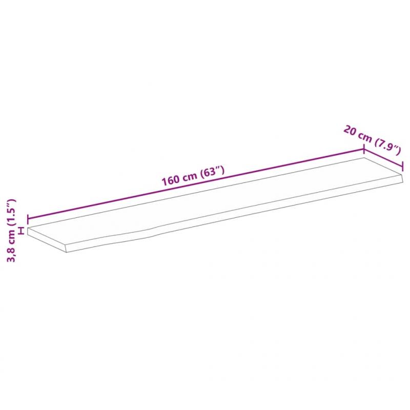 Tischplatte 160x20x3,8 cm Baumkante Massivholz Raues Mangoholz