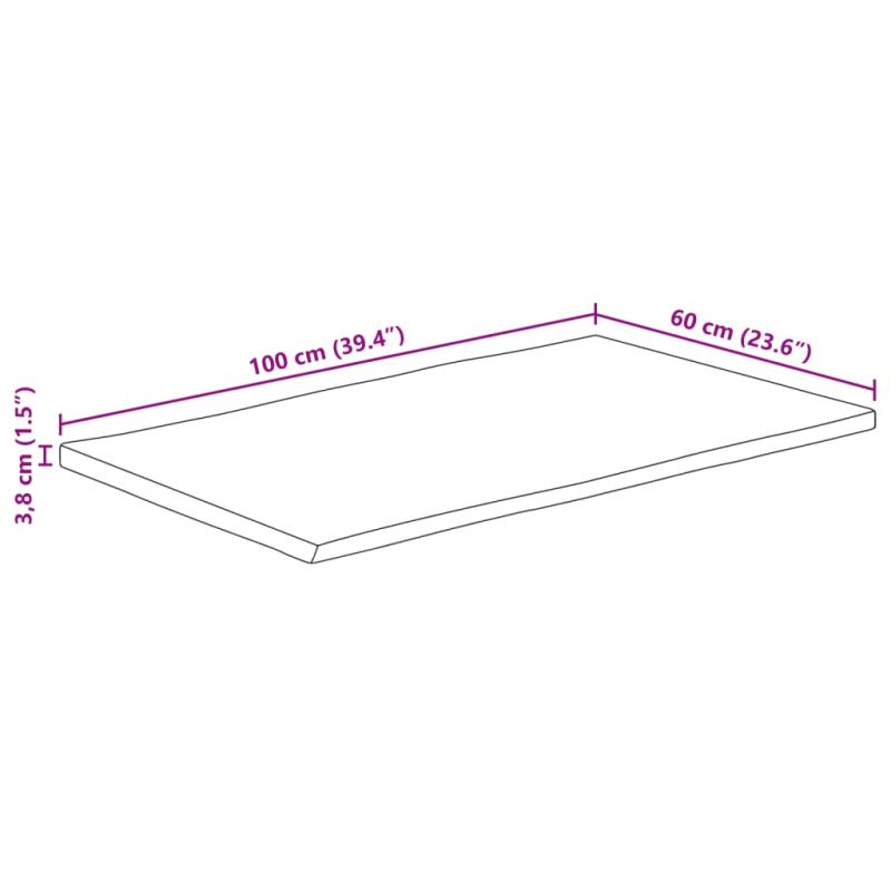 Tischplatte 100x60x3,8cm Rechteckig Massivholz Akazie Baumkante