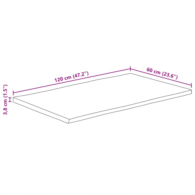 Tischplatte 120x60x3,8cm Rechteckig Massivholz Akazie Baumkante