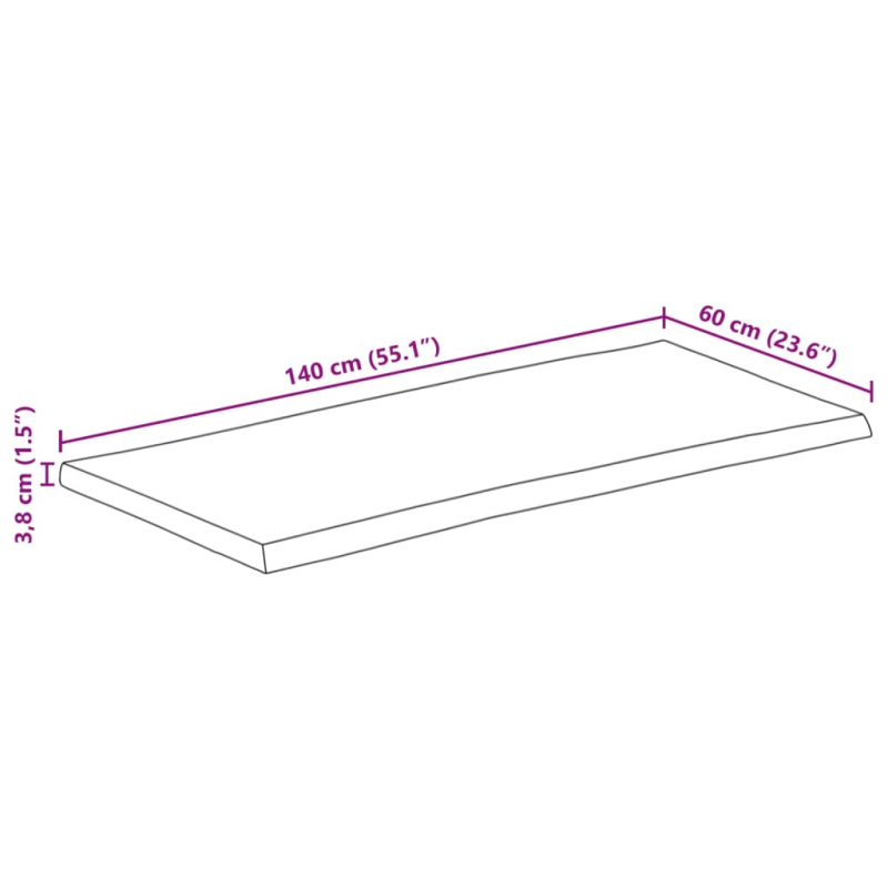 Tischplatte 140x60x3,8cm Rechteckig Massivholz Akazie Baumkante