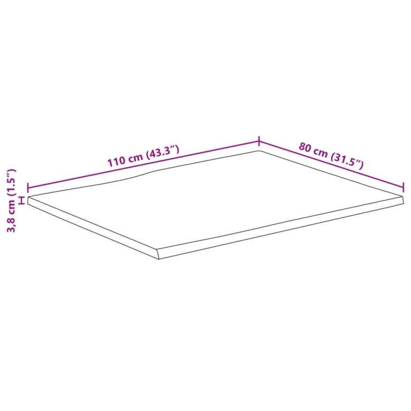 Tischplatte mit Baumkante 110x80x3,8 cm Raues Mango Massivholz