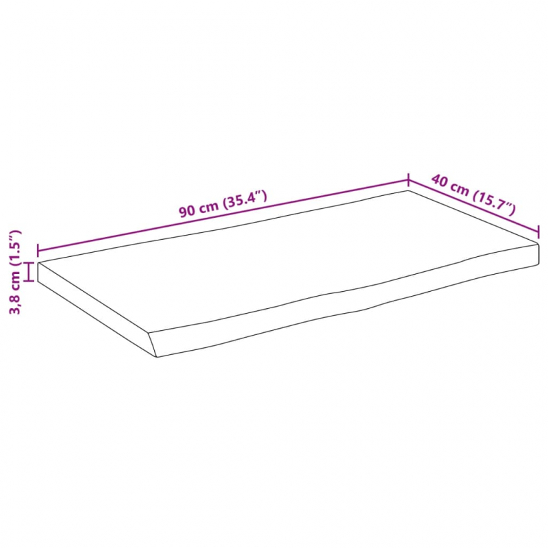 Tischplatte mit Baumkante 90x40x3,8 cm Massivholz Mango
