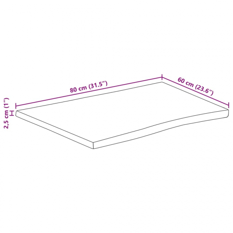 Tischplatte mit Baumkante 80x60x2,5 cm Massivholz Mango