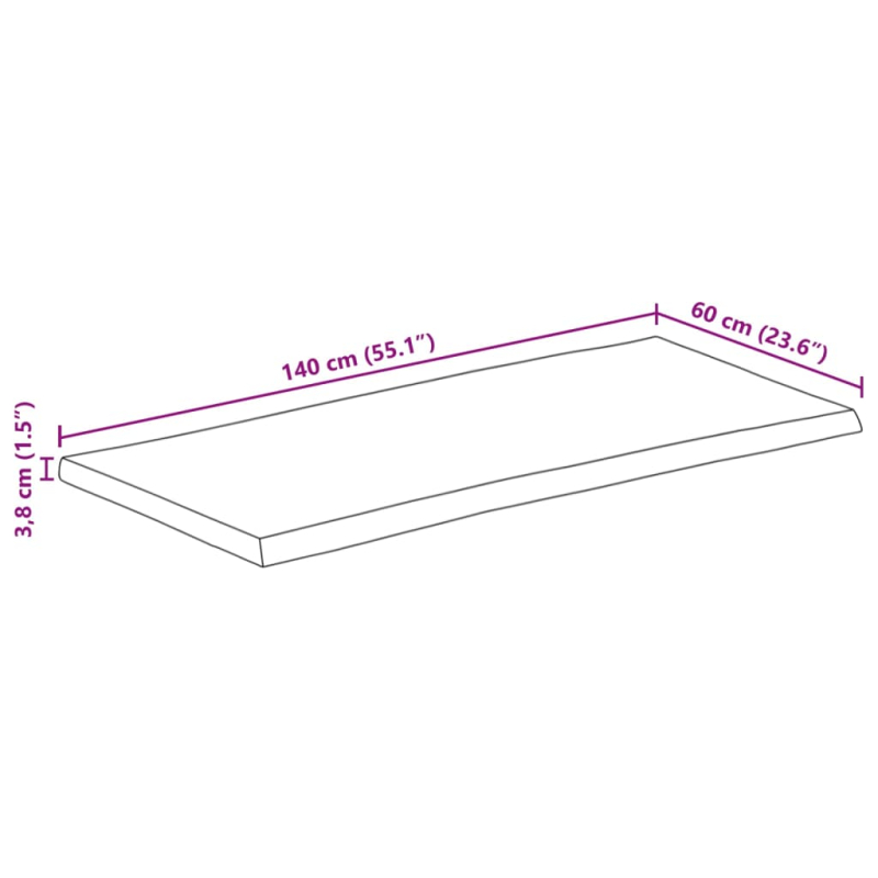 Tischplatte mit Baumkante 140x60x3,8 cm Massivholz Mango